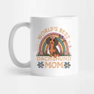 Worlds Best Dachshund Mom Colorful Rainbow and Flowers Theme Mug